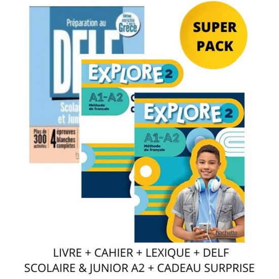 EXPLORE 2 SUPER PACK (LIVRE + CAHIER + LEXIQUE + DELF SCOLAIRE & JUNIOR A2 + CADEAU SURPRISE) - FABIENNE GALLON-EMILIE MATHIEU-BENOIT-ANAIS DOREY